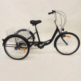 BTdahong Bike BTdahong Black Adult Tricycle 24 Inch 3 Wheel 6 Speed Seniors Rear Basket Cruiser Bike Cargo Trike for Shopping + Lamp