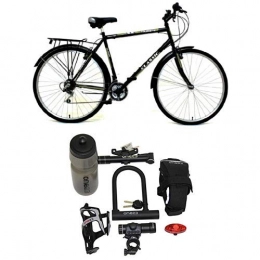 Classic Comfort Bike Classic Men's Touriste Commuter Bike - Black (Wheel 700C, Frame 22 Inch) with Cycling Essentials Pack