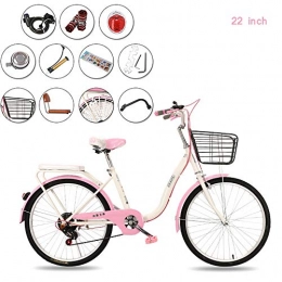 STAD Bike Classic Retro Women's Beach Cruiser Bicycle, Comfortable Commuter Bicycle 22-Inch / 24-Inch Wheels 6-Speeds High-Carbon Steel Frame Multiple Colors, princess powder, 22 inches