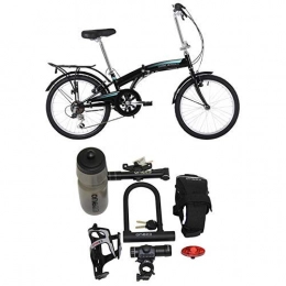 Classic Bike Classic Unisex Motion Folding Bike, 11 inch Frame / 20 inch Wheels - Black with Cycling Essentials Pack
