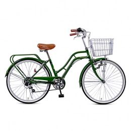 CLOUDH Comfort Bike CLOUDH 24 Inch Lightweight Adult City Bicycle Shimano 6 Speed Gear Ladies City Bike with Basket Dutch Style Retro Bike for City Riding And Commuting, Olive green