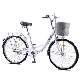 CStern Adult Commuter Retro Work Bike with Basket Cruiser Bikes with Wear-Resistant Tires White 24 Inch