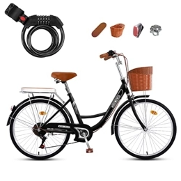 Dushiabu Comfort Bike Dushiabu Adult Bike Fixed Gear Bikes, Comfort Bikes, with Bike Lock, Classic Bicycle Retro Bicycle with Comfortable Seats and Baskets, Black-26inch