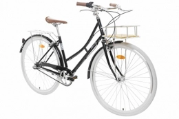 FabricBike Bike Fabric City Comfort Bike with Basket- Ladies Duth Style, Shimano Internal 3 Speeds, 14kg (Black Hackney Deluxe)
