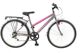 Falcon Comfort Bike FalconExpression 2016 Unisex Mountain Bike Pink / Grey, 19" inch steel frame, 6 speed strong and lightweight alloy wheel rims front and rear v-brakes