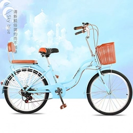 GAOJIN Adult Bike, 6-Speed Bicycle,24 Inch Bike Bicycle for Women Retro Frame Adult Bike with Basket,Blue
