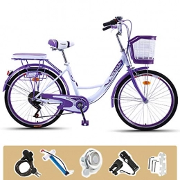 GHH Comfort Bike GHH 24" Ladies bike, Purple Adult commuter Bicycle, 6 Speed Comfort, Stylish With Basket Flashlight, Inflator, installation tool, lock