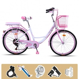 GHH Bike GHH 24" Women's Bicycle Lightweight 6 Speed Ladies bike Pink With lock Basket Flashlight, Inflator, installation tool