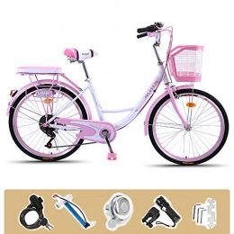 GHH Bike GHH 26" City bike Bicycle 6 Speed Summer bicycle Pink With Flashlight, Inflator, installation tool Basket, lock