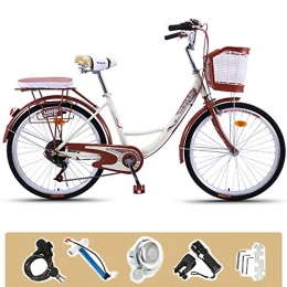 GHH Bike GHH 26" Lightweight Bicycle, 6 Speed Adult Comfort bike, With Flashlight, Inflator, Basket, lock, installation tool, beige