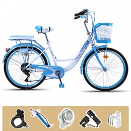 GHH Bike GHH 26" Women's Bicycle, 6 Speed Adult commuter bike, With Flashlight, Inflator, installation tool Basket, lock, blue