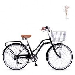 GHH Bike GHH Adult commuter bike 24" Retro 6 speed Work Bicycle Classic Traditional Carbon steel frame With Basket tools, Black