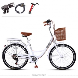 GHH Bike GHH Adults Bicycle 26" City leisure bike 7 Speed Commuter Bike White With Basket Flashlight, Inflator, installation tool, lock