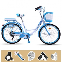 GHH Bike GHH Stylish Ladies bike 24", 6 Speed City leisure Bicycle, With lock Basket Flashlight, Inflator, installation tool, blue