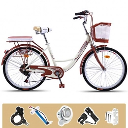 GHH Bike GHH Summer Women's Bicycle 24", 6 Speed Comfort City Bike, With lock Flashlight, Basket, installation tool Inflator, beige