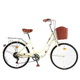 GOLDGOD Bike GOLDGOD 7 Speed Women's City Bicycle, 24 Inch Portable Commuting Vintage Cruiser Bikes with Double Brake And Basket High-Carbon Steel City Bike for Height 150-170CM
