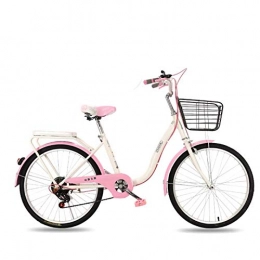 GOLDGOD Comfort Bike GOLDGOD Classic Retro Women's Cruiser Bikes Comfortable 22 Inches City Bicycle with Front Basket And Rear Shelf Double Brake 6-Speed City Bike for Adults 4.43-5.25 Feet, Pink