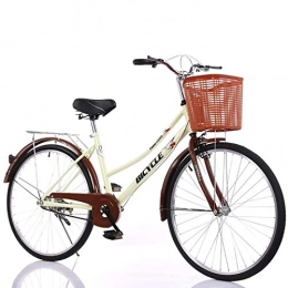 GOLDGOD Comfort Bike GOLDGOD Comfortable City Commuter Bike Carbon Steel Frame Cruiser Bikes with Basket And Double Brake Road Aluminum Wheels City Bike for Commuting And Outdoor Riding, Beige, 26 inch