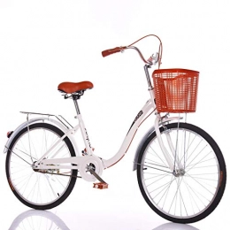 GOLDGOD Comfort Bike GOLDGOD Lightweight Cruiser Bikes 24 Inch Woman's City Bike with Bicycle Basket And Rear Shelf Vintage Design City Bicycle with Steel Frame And Dual Brakes, White