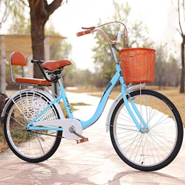 GOLDGOD Comfort Bike GOLDGOD Urban Commuter Bike, 24 Inch Women's Comfort Cruiser Bike Dutch Style Retro Bike with Basket And Adjustable Seat The Park Touring City Road Bicycle, Blue, 24inch