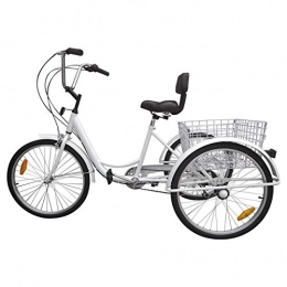Gpzj Bike Gpzj 7-Speed 24 Inch Adult 3-Wheel Tricycle Cruise Bike Bicycle with Basket White