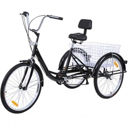 Gpzj Comfort Bike Gpzj Adult Tricycles 7 Speed, Adult Mountain Trikes 24 Inch, 3 Wheel Bikes Bicycles Cruise Trike with Rear Shopping Basket Comfort Bikes Road Bikes for Seniors, Women, Men