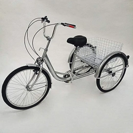 GXXDM Bike GXXDM 24" Adult Tricycle 6 Speed 3 Wheel Bicycle Trike Cruise Basket + Lamp For Man, Woman, Elder People