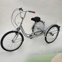 HaroldDol Comfort Bike HaroldDol 24" 3 Wheel 6 Speed Adult Tricycle White with Lamp, Shopping Basket Trike Tricycle Pedal Cycling Bike, for Shopping Outdoor Picnic Sports