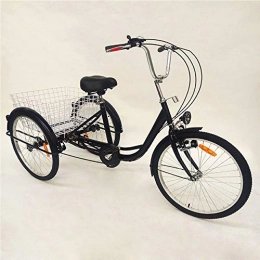 HaroldDol Bike HaroldDol 24" 3 Wheel Adult Tricycle Black with Lamp, Shopping Basket Trike Tricycle Pedal Cycling Bike, for Shopping Outdoor Picnic Sports
