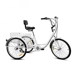 HENGGE Comfort Bike HENGGE 24 Inch Bicycle Adult Tricycle Bicycle, Adult Bicycle with Shopping Basket Riding Pedal Bicycle, White