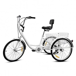 HENGGE Comfort Bike HENGGE Adult Tricycle 24" 3-Wheel Tricycle Bicycle with Shopping Basket, Suitable for Shopping Outdoor Picnic Sports Bike, White