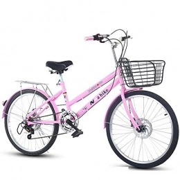 HJ Comfort Bike hj Double Disc Brake Bicycle, (22 / 24 Inch) Carbon Steel City Cycle Light Commuting Men And Women Push Bike Student Retro Lady Push Cycle Adult Speed Bike, Pink, 24inch
