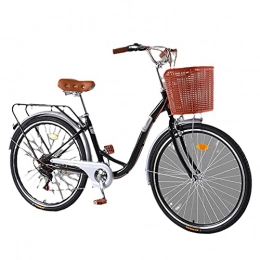 HLW black-24inches26/24 inch 7 speed bicycle, adult men's and women's bicycles with baskets, retro lightweight city bicycles