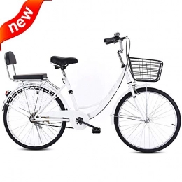 JHDUID Retro Bicycle City Bike Female male 24 Inch Commuter Students Leisure Light Car Around The Block Single-Speed Beach Cruiser Bicycle,White