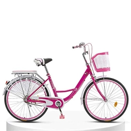 JHKGY Comfort Bike JHKGY Classic Retro Bike Bicycle, Commuter Bicycle, Unisex Classic Bicycle, with Rear Rack And Basket, for Adult Bike, pink, 24 inch