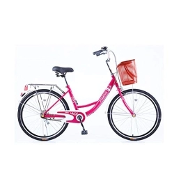 JHKGY Bike JHKGY Comfortable Commuter Bicycle, High-Carbon Steel Frame, Front Basket & Rear Racks, Single Speed Beach Cruiser Bike, Adult Male And Female Student Bike, pink, 24 inch
