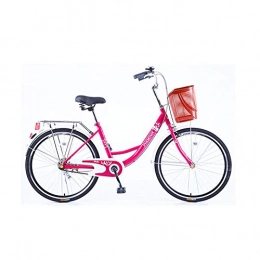 JHKGY Comfort Bike JHKGY Comfortable Commuter Bicycle, High-Carbon Steel Frame, Front Basket & Rear Racks, Single Speed Beach Cruiser Bike, Adult Male And Female Student Bike, pink, 26 inch