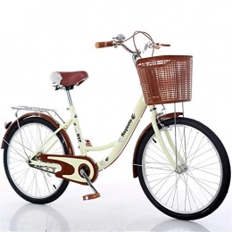 JHKGY Bike JHKGY Cruiser Bike, Comfort Commuter Bike, Carbon Steel Bike Frame, with Shopping Basket, for Seniors, Men Unisex, beige, 22 inch