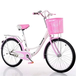 JHKGY Comfort Bike JHKGY Cruiser Bike, Comfort Commuter Bike, Carbon Steel Bike Frame, with Shopping Basket, for Seniors, Men Unisex, Pink, 22 inch