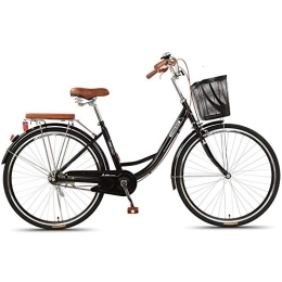 JHKGY Comfort Bike JHKGY Unisex Classic Bicycle, Retro Single Speed Bike, High-Carbon Steel Frame, with Front Basket & Rear Racks, Single Speed Comfort Bikes for Men Women, Black, 24 inch
