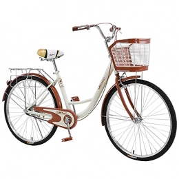 KUKU 26 Inch Beach Cruiser Bike, Retro Commuter Bike, Ladies Single Speed Bike, High Carbon Steel Frame, Front Basket, Rear Frame, Suitable for Adults, Ladies And Commuters