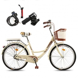 GHH Bike Ladies and Girls Lightweight Bicycle, Commuter Bike - 24"With Basket, Flashlight, pump, installation tool, lock.Five Colors To Choose, Beige