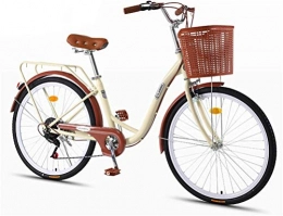 LHY Bike Lady's Urban Bike 7 Speed, Women Vintage Bike Urban Commuter Bike Classic Bicycle Retro Bicycle City Bicycle Leisure Women's And Men's Bicycle Dutch Bike Adults Young People Student, Beige, 24
