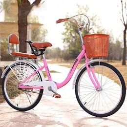 LHY Bike Lady's Urban Commuter Bike with Basket, Mens Women Dutch Style City Bicycle, 24 Inch Retro Lightweight Adult City Bicycle Classic Bicycle Leisure Cruiser Bike for City Riding And Commuting, Pink