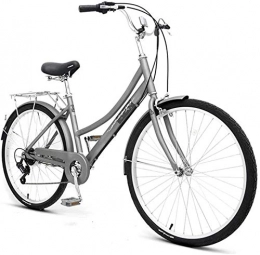 LHY Bike LHY 7-Speed Urban City Commuter Bicycle with Foldable Basket, 26-Inch Retro Variable speed Shimano Drivetrain Comfort Cruiser Bike for Men & Women Hybrid Vintage Dutch Student Bikes, Silver