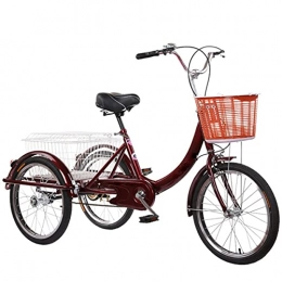 LYLSXY Comfort Bike LYLSXY Pedal Adult Tricycle With Cargo Vegetable Basket, Portable Bicycle Suitable For Adult Exercise, Shopping, Outdoor Activities (Color : Wine red)