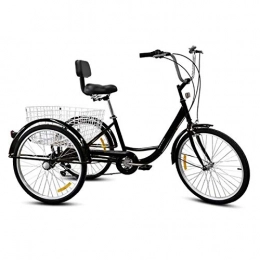 M-YN Comfort Bike M-YN 24 inch Adult Tricycle Single Speed 3 Wheel Bike Adult Tricycle Trike Cruise Bike Large Size Basket for Recreation Shopping (Color : Black)