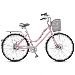 MC.PIG Bike MC.PIG 24" City Leisure Bicycle Adults-High Carbon Steel Frame Commuter Ladies Bike Basket Dutch Style Mens Women City Bicycle, Lightweight Adult City Bicycle (Color : Pink, Size : 24)