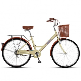 MC.PIG Bike MC.PIG Lady Classic Bike With Basket -24-Inch Single Speed Comfortable Adult Portable Student Male Bicycle Folding Bicycle Cruiser Bike for City Riding and Commuting (Color : Beige)
