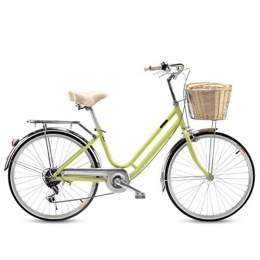 MC.PIG Comfort Bike MC.PIG Lady Classic Bike With Basket -6-Speed Comfort Bike 24 Inch Variable Speed City Dutch Style Retro Bike with Basket Suitable for Male and Female Students (Color : Green)